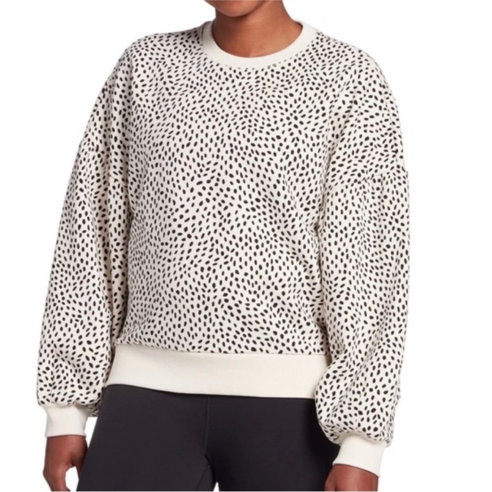 CALIA Confetti Dot Birch Balloon Sleeve Cropped Pullover Sweatshirt, Size small